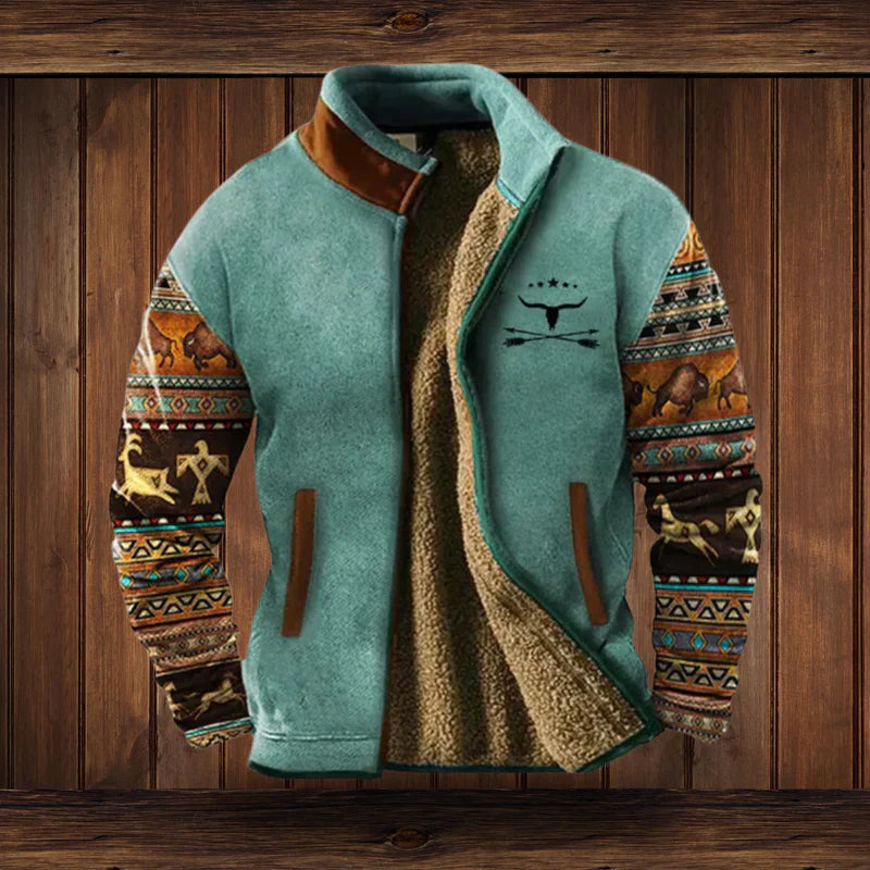 Wyatt Men's Fleece Jacket – Western Pattern Warm Zip Up Winter Coat