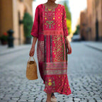 Claris Women's Boho Maxi Dress – Cotton Ethnic Print Summer Holiday Dress