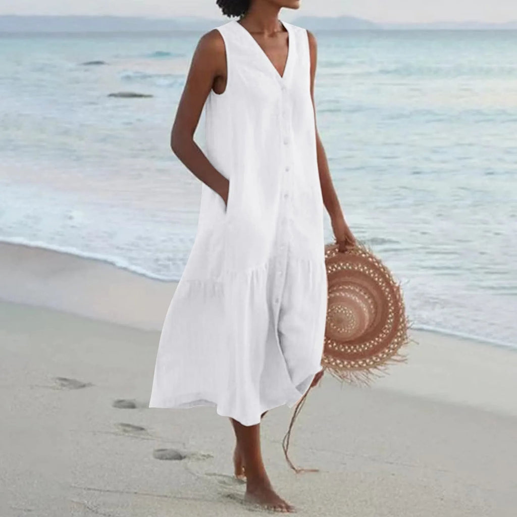 Helena Women's V-Neck Maxi Dress – Lightweight Elegant Flowing Summer Dress