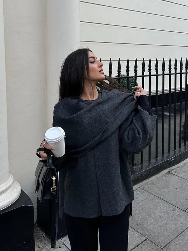 Colette Women's Wool Poncho – Asymmetric Warm Winter Cape Wrap