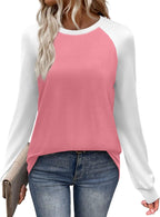 Seraphina Women's Raglan Top – Crew Neck Long Sleeve T-Shirt with Contrast Sleeves