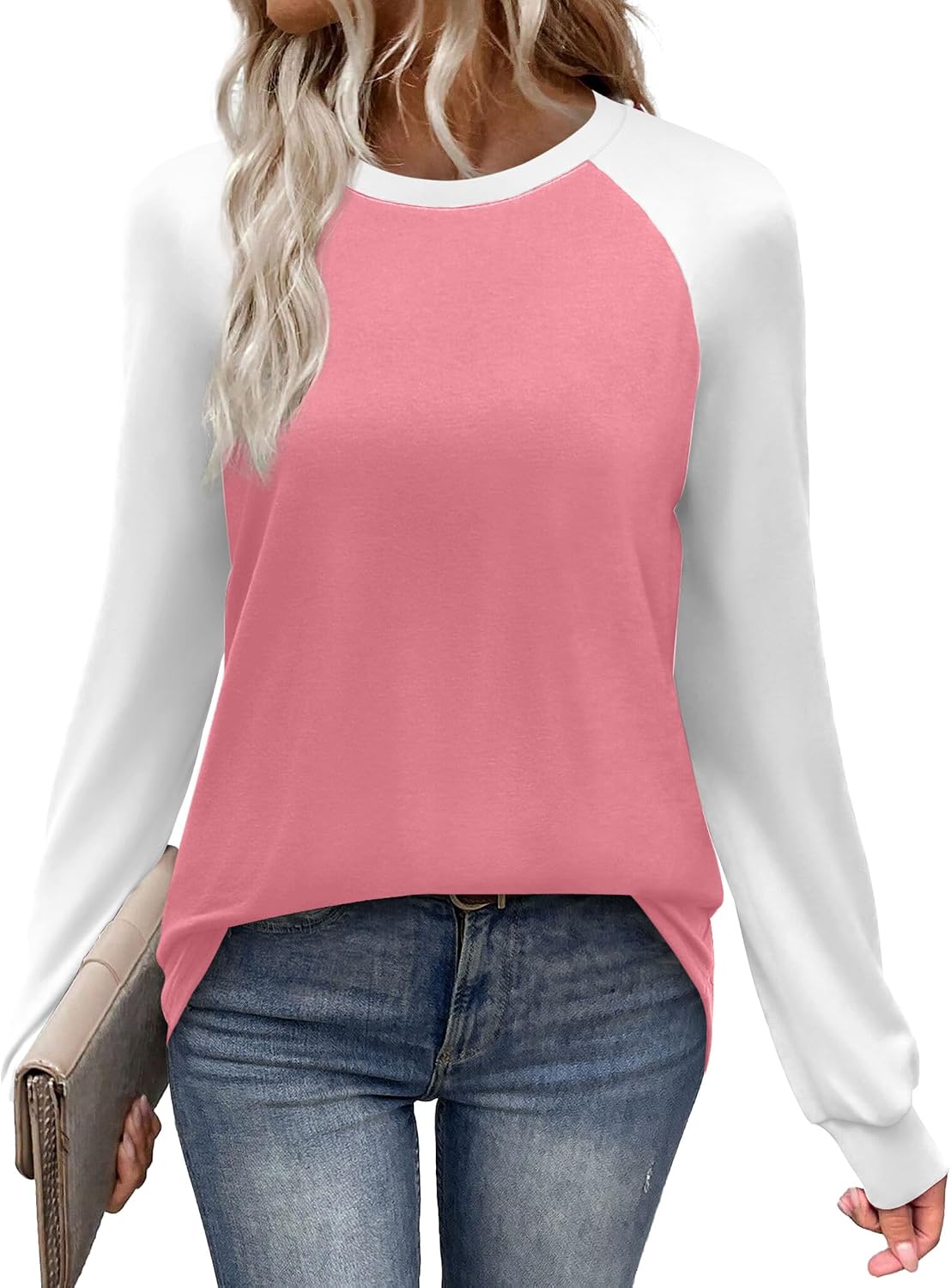 Seraphina Women's Raglan Top – Crew Neck Long Sleeve T-Shirt with Contrast Sleeves