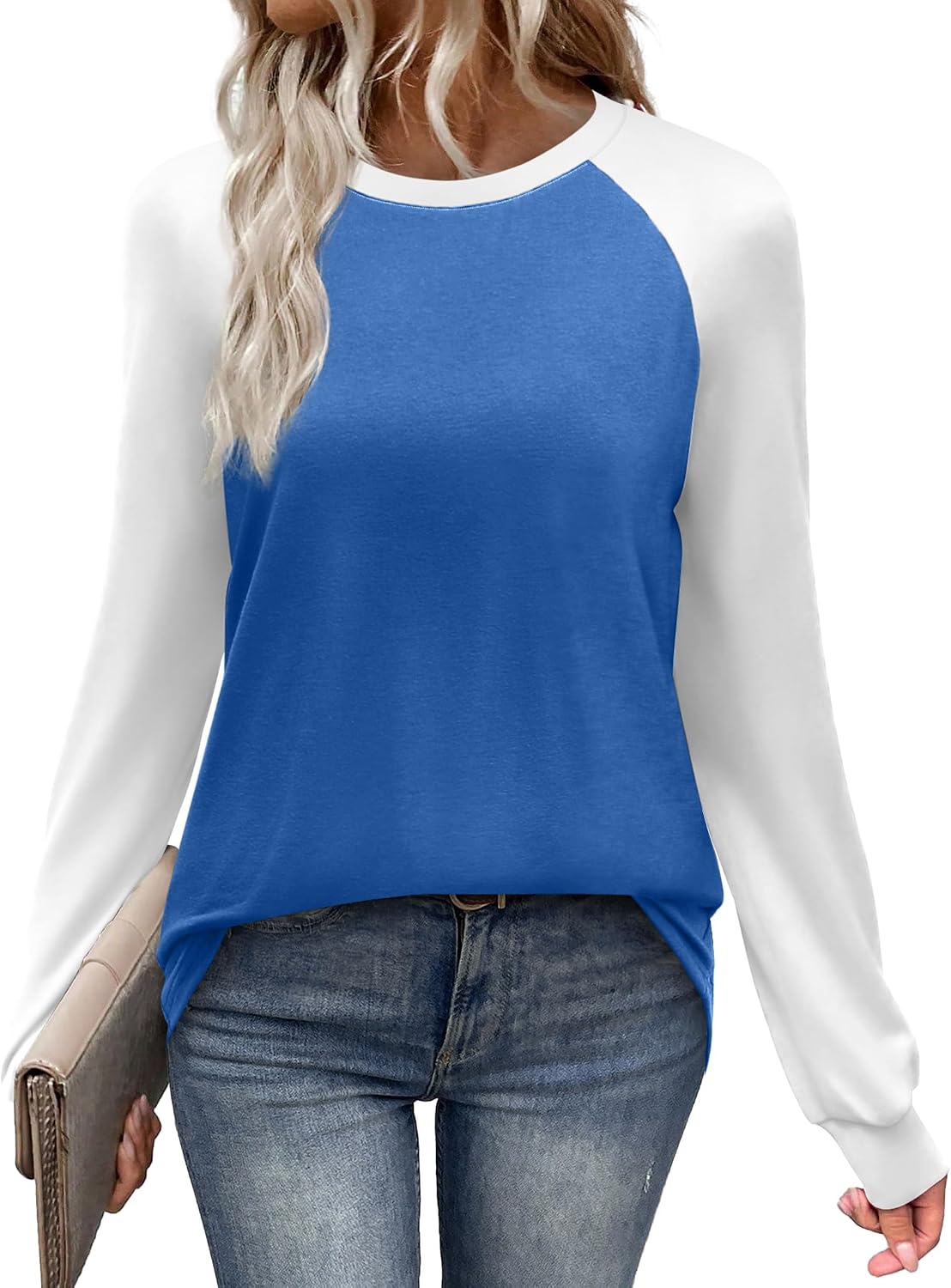 Seraphina Women's Raglan Top – Crew Neck Long Sleeve T-Shirt with Contrast Sleeves