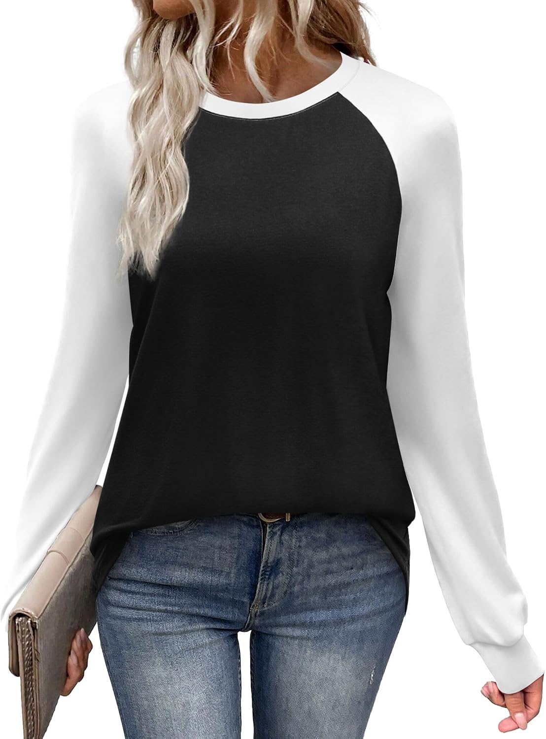 Seraphina Women's Raglan Top – Crew Neck Long Sleeve T-Shirt with Contrast Sleeves