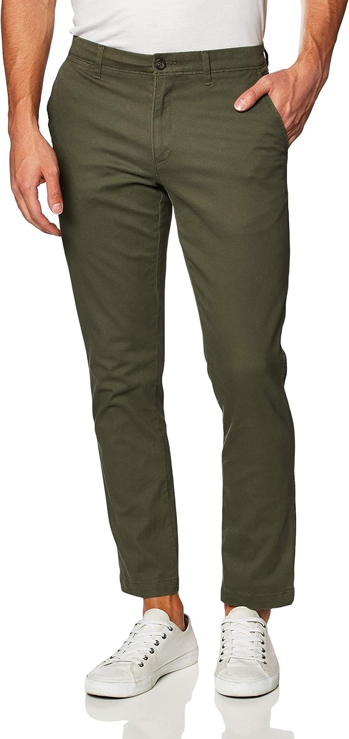 Gavin Men's Slim Fit Chino Trousers – Stretch Cotton Khaki Zip-Fly Casual Pants