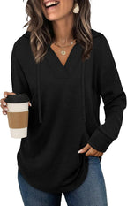 Linnea Women's V-Neck Hoodie – Long Sleeve Relaxed High-Low Pullover Top