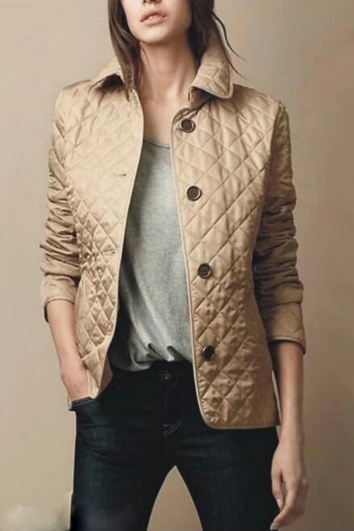 Florence Women's Quilted Jacket – Lightweight Button Front Smart Casual Coat