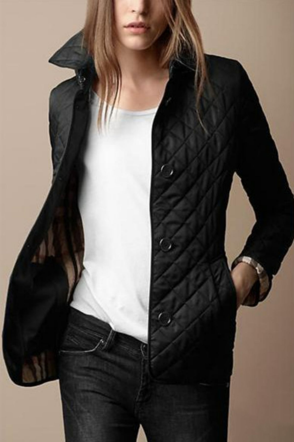 Florence Women's Quilted Jacket – Lightweight Button Front Smart Casual Coat
