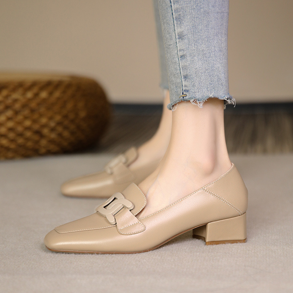 Daphne Women's Mary Jane Loafers – Leather Chunky Heel Comfort Shoes