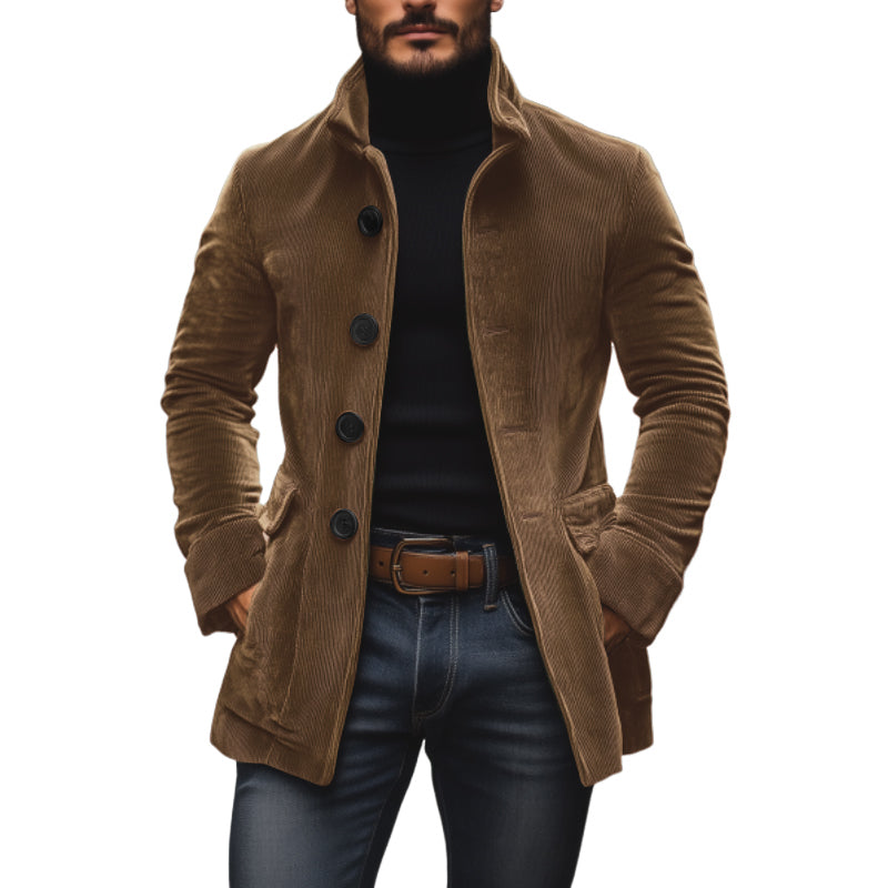 Harrison Men's Corduroy Coat – Slim Fit Stand Collar Smart Casual Jacket