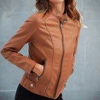 Madeline Women's Leather Jacket – Classic Zip Up Biker Casual Coat