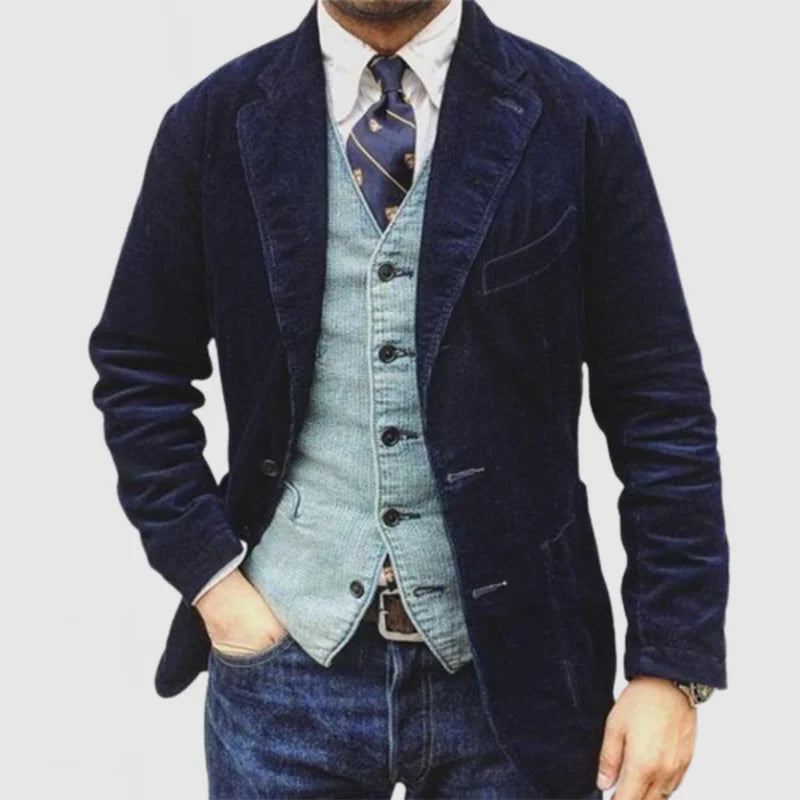 Theodore Men's Corduroy Blazer – Tailored Jacket & Waistcoat Smart Casual Suit