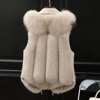 Hazel Women's Faux Fur Gilet – Oversized Lapel Tie Waist Smart Casual Vest
