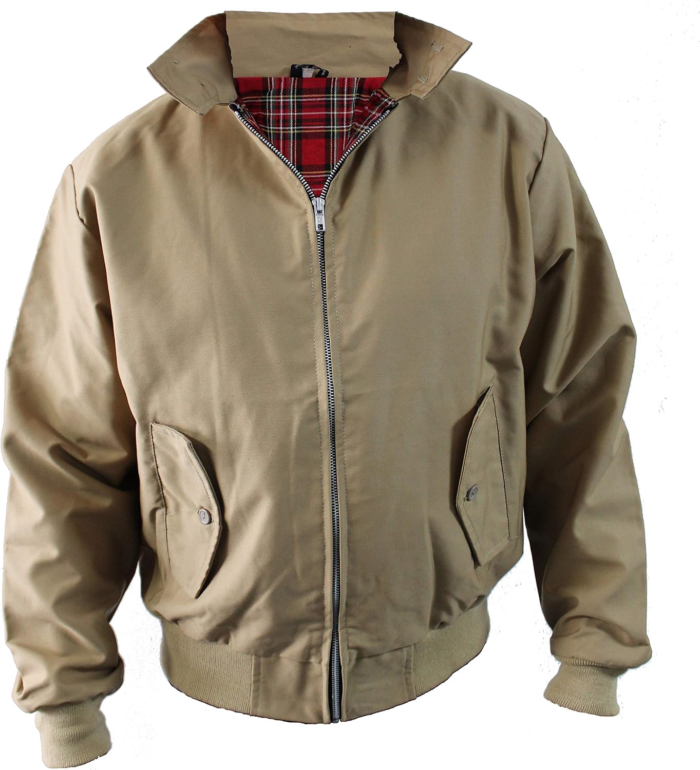 Mason Men's Harrington Jacket – Tartan Lined Zip-Up Jacket with Ribbed Cuffs