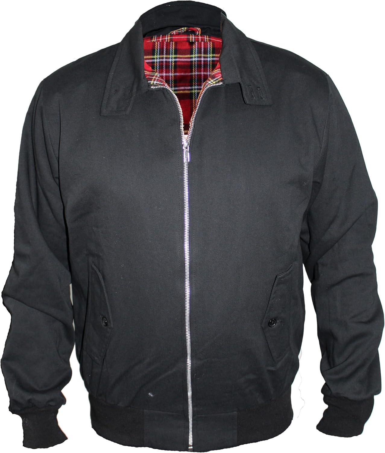 Mason Men's Harrington Jacket – Tartan Lined Zip-Up Jacket with Ribbed Cuffs