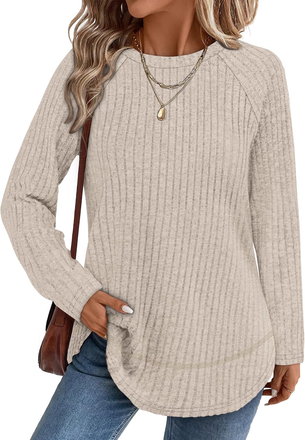 Camille Women's Tunic Top – Ribbed High-Low Hem Longline Top with Side Slits