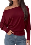Lucinda Women's Off-Shoulder Tunic Top – Ribbed Batwing Long Sleeve Asymmetric Blouse