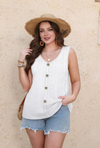 Sophiea Women's V Neck Tank Top – Sleeveless Eyelet Loose Fit Casual Summer Blouse