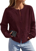 Florence Women's Floral Cardigan – 3D Flower Knit Button-Up with Lantern Sleeves