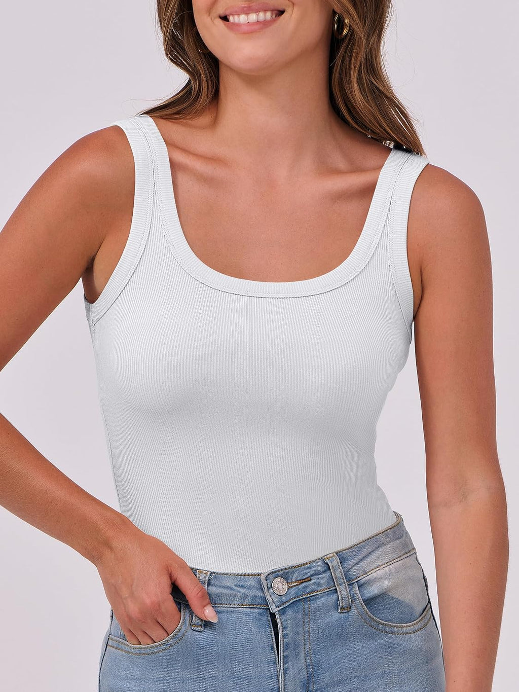 Ruby Women's Ribbed Tank Top – Sleeveless Scoop Neck Slim Fit Summer Vest