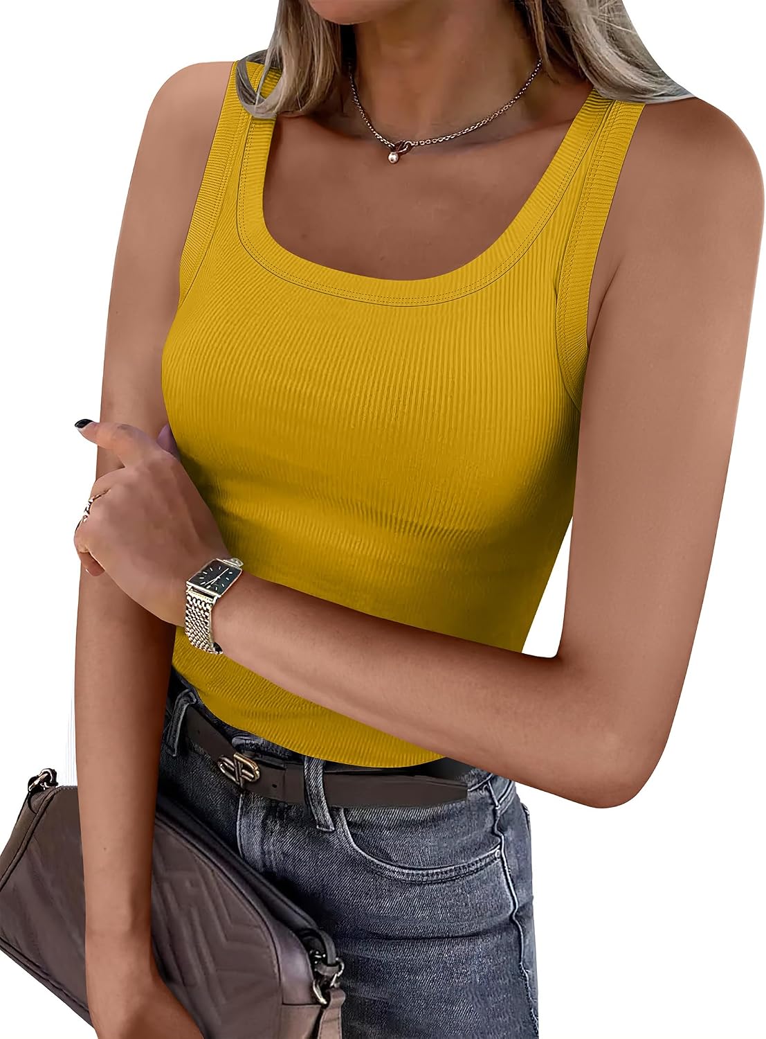 Ruby Women's Ribbed Tank Top – Sleeveless Scoop Neck Slim Fit Summer Vest