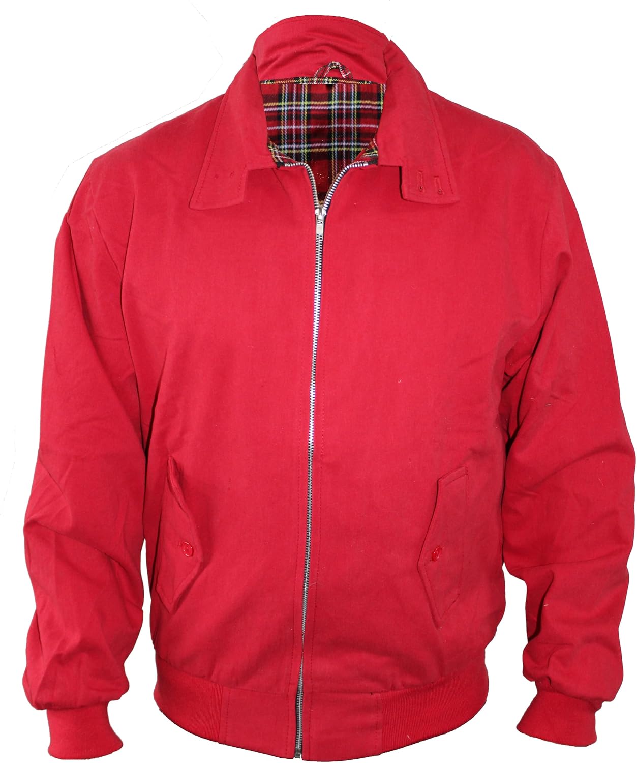 Mason Men's Harrington Jacket – Tartan Lined Zip-Up Jacket with Ribbed Cuffs