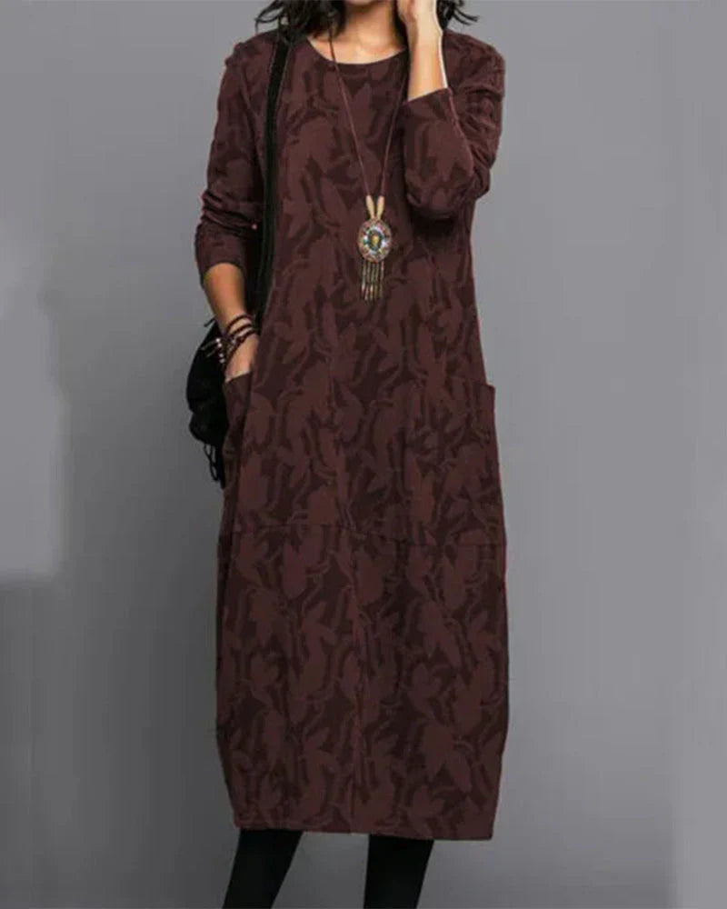 Bernadette Women's Floral Fleece Maxi Dress – Long Sleeves, Pockets & Relaxed Fit