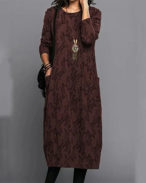 Bernadette Women's Floral Fleece Maxi Dress – Long Sleeves, Pockets & Relaxed Fit