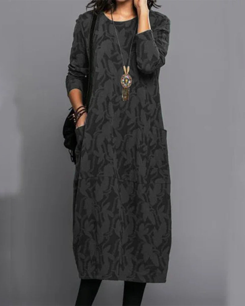 Bernadette Women's Floral Fleece Maxi Dress – Long Sleeves, Pockets & Relaxed Fit