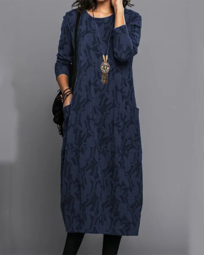 Bernadette Women's Floral Fleece Maxi Dress – Long Sleeves, Pockets & Relaxed Fit
