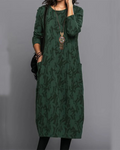 Bernadette Women's Floral Fleece Maxi Dress – Long Sleeves, Pockets & Relaxed Fit