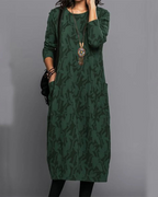 Bernadette Women's Floral Fleece Maxi Dress – Long Sleeves, Pockets & Relaxed Fit