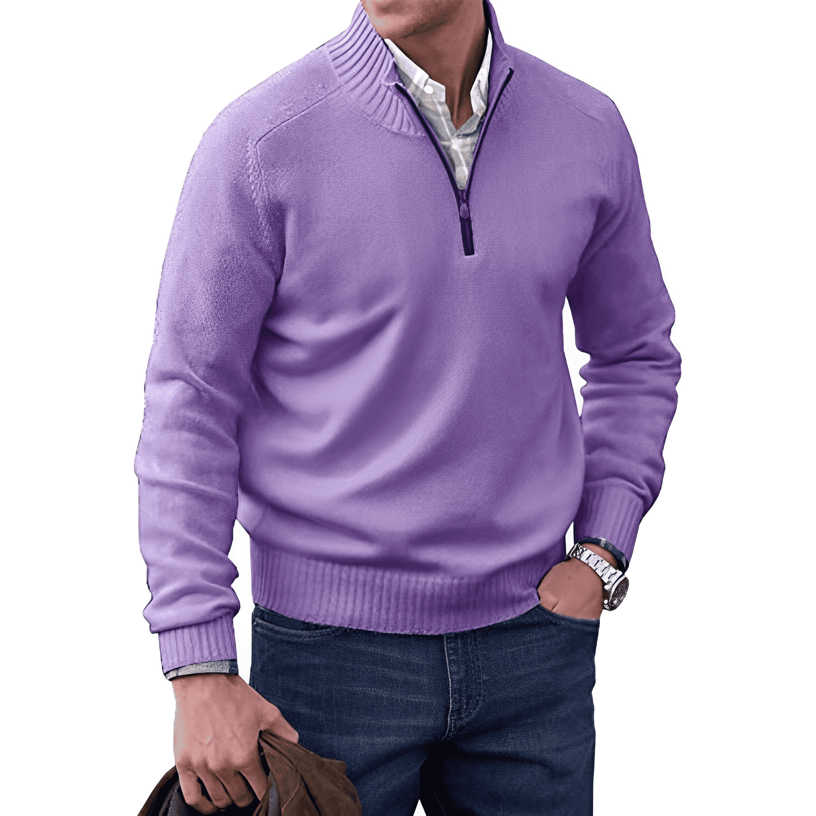 Elliot Men's Half Zip Jumper – Cashmere Feel Knit High Neck Smart Pullover