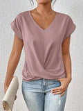 Harriet Women's V-Neck Top – Elegant Knotted Detail & Flattering Draped Fit