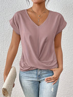 Harriet Women's V-Neck Top – Elegant Knotted Detail & Flattering Draped Fit