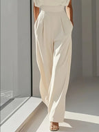 Aurelia Women's High-Waisted Jumpsuit – Straight Legs, Pleats & Tailored Fit