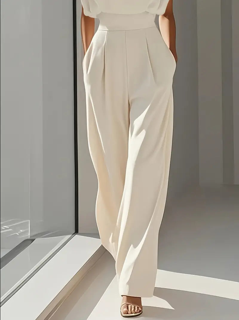 Aurelia Women's High-Waisted Jumpsuit – Straight Legs, Pleats & Tailored Fit