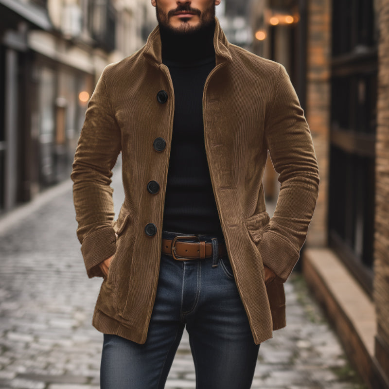 Harrison Men's Corduroy Coat – Slim Fit Stand Collar Smart Casual Jacket