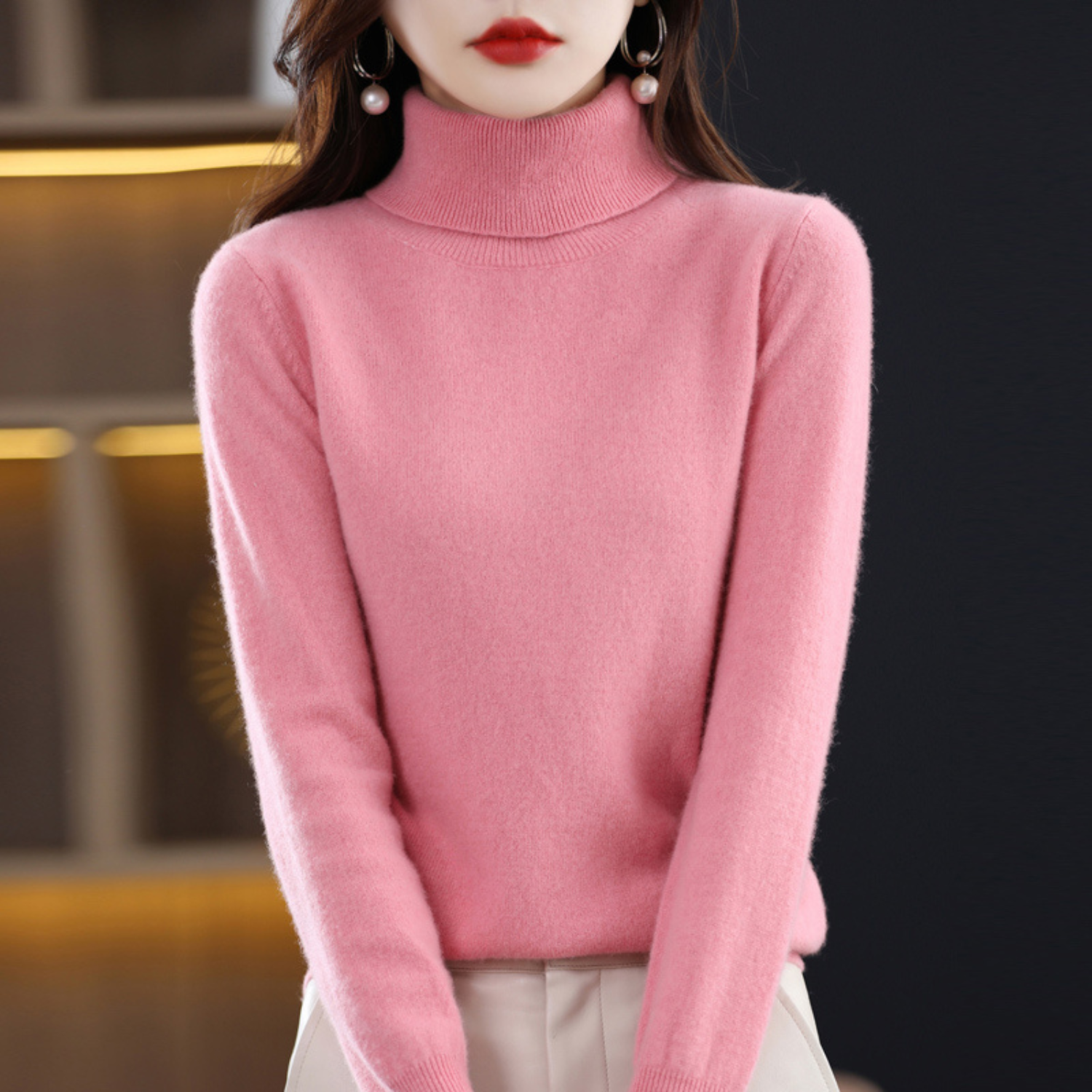 Isabelle Women's Cashmere Roll Neck Jumper – 100% Cashmere Luxury Knit Sweater