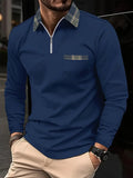 Simon Men's Long Sleeve Polo Shirt – Quarter Zip Checked Smart Casual Top