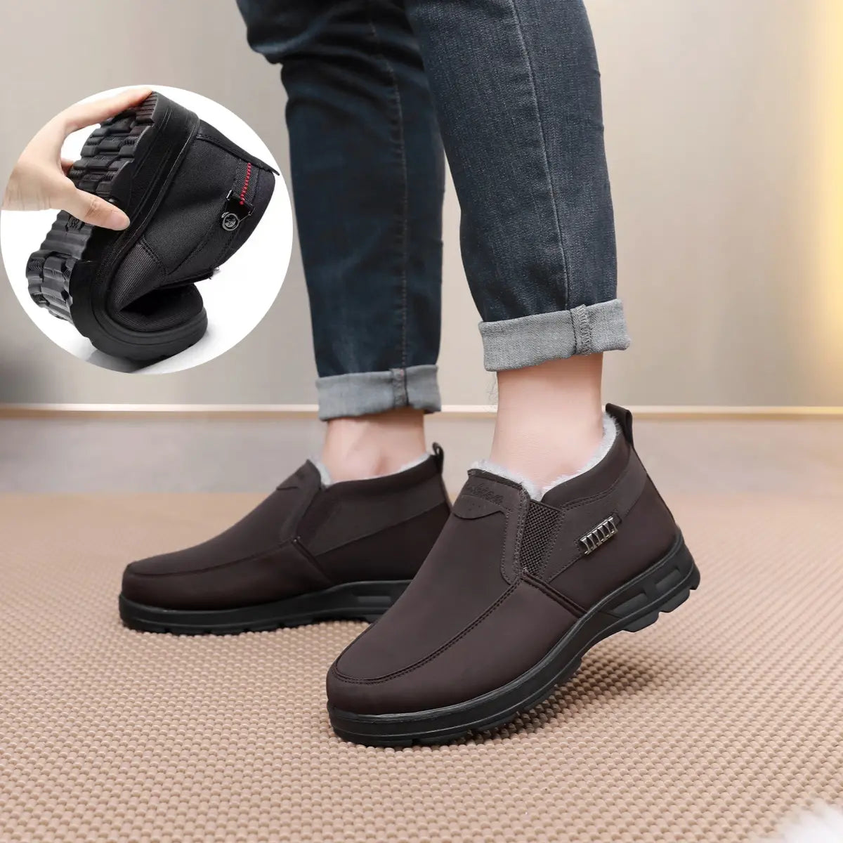 Callan Men's Winter Shoes – Fleece Lined Slip-On Non-Slip Thermal Footwear