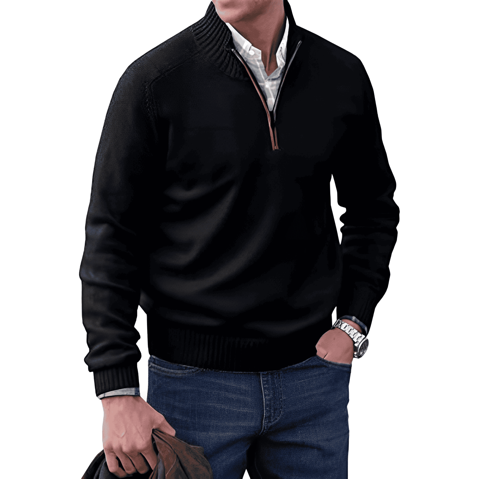 Elliot Men's Half Zip Jumper – Cashmere Feel Knit High Neck Smart Pullover