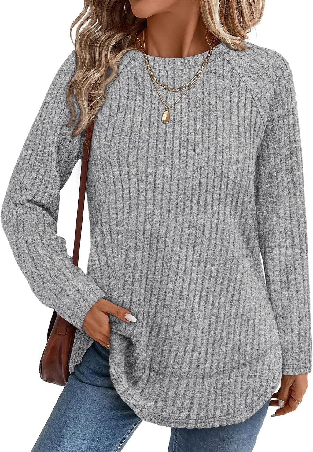 Camille Women's Tunic Top – Ribbed High-Low Hem Longline Top with Side Slits