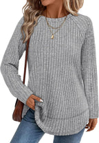 Camille Women's Tunic Top – Ribbed High-Low Hem Longline Top with Side Slits