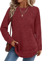 Camille Women's Tunic Top – Ribbed High-Low Hem Longline Top with Side Slits