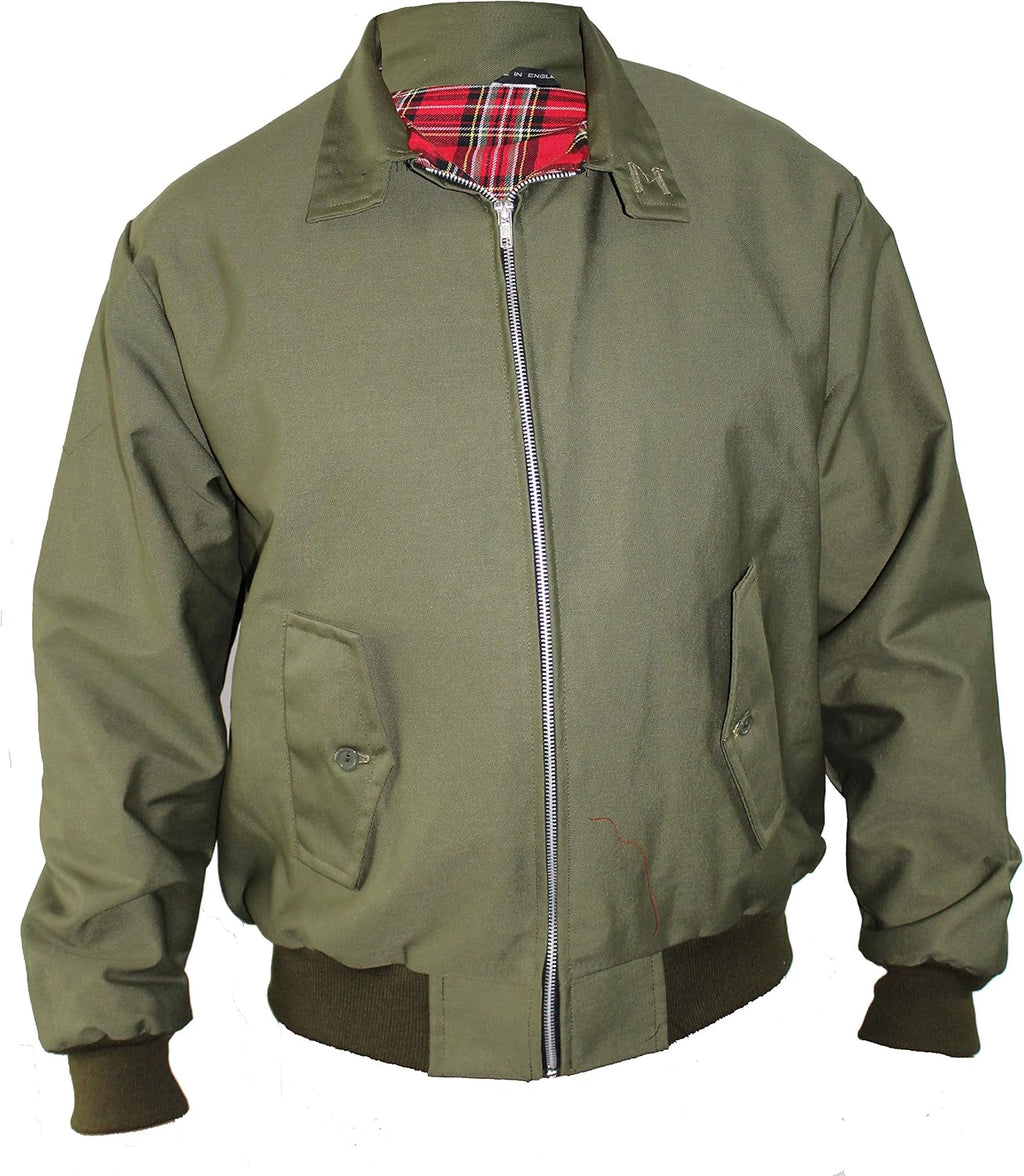 Mason Men's Harrington Jacket – Tartan Lined Zip-Up Jacket with Ribbed Cuffs