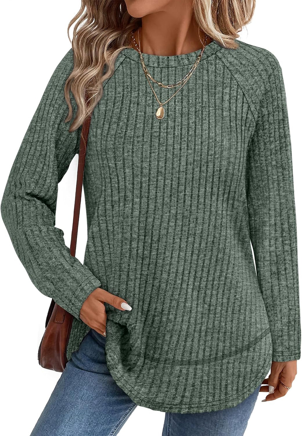 Camille Women's Tunic Top – Ribbed High-Low Hem Longline Top with Side Slits