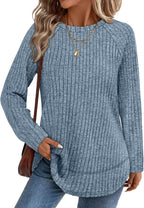 Camille Women's Tunic Top – Ribbed High-Low Hem Longline Top with Side Slits