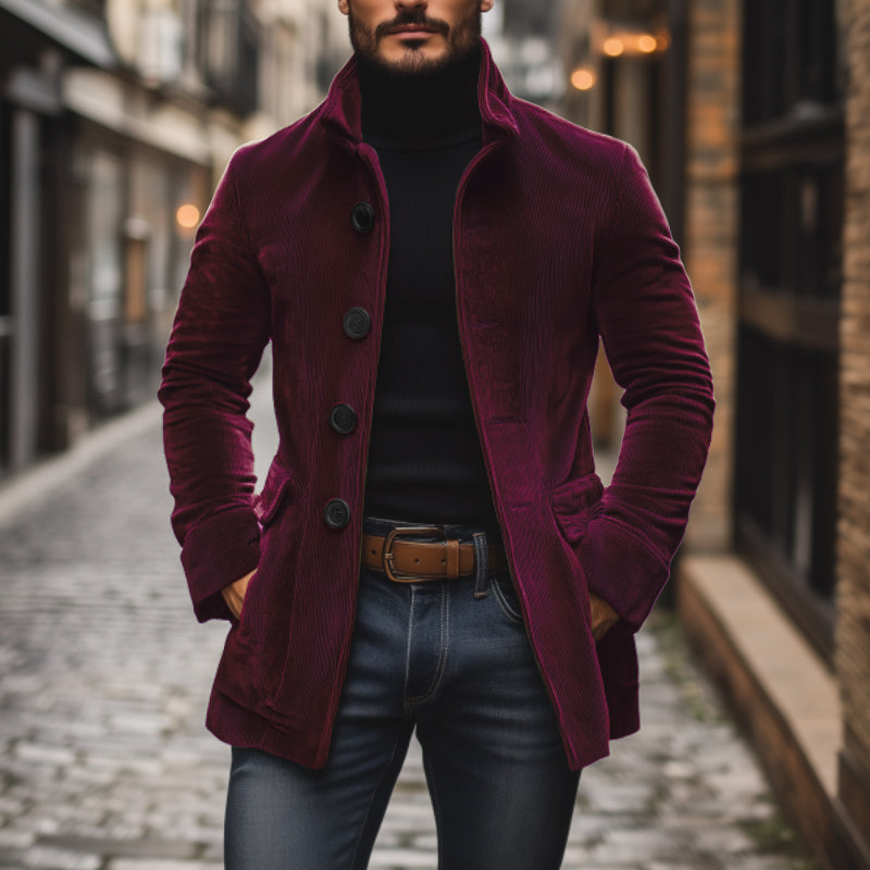 Harrison Men's Corduroy Coat – Slim Fit Stand Collar Smart Casual Jacket
