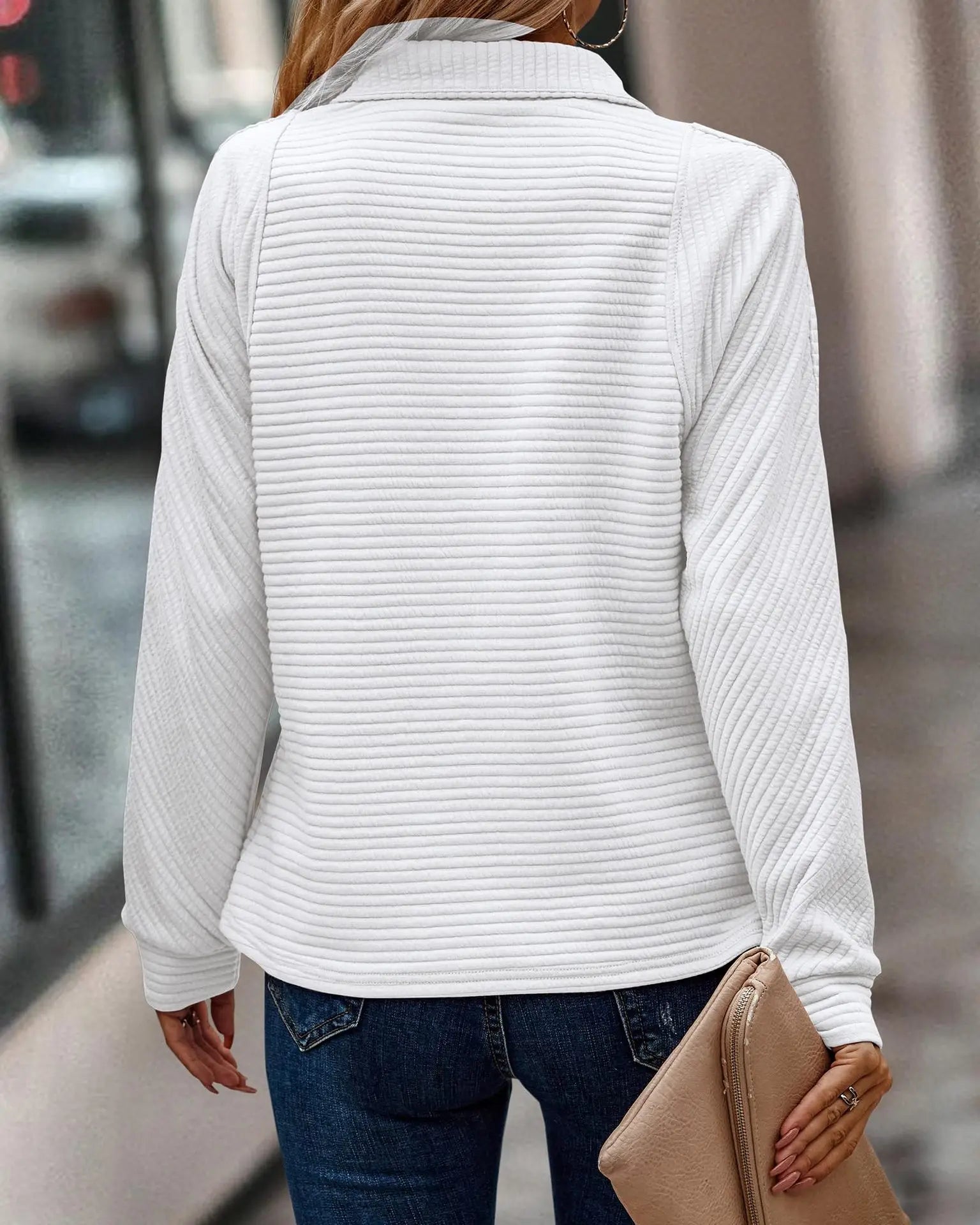 Naomi Women's Ribbed Knit Jumper – Zip Neck Smart Casual Autumn Sweater